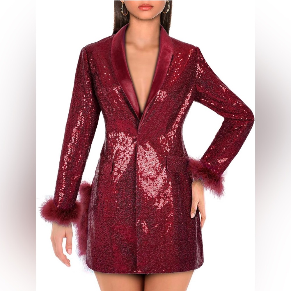 Women Sequin Jacket Long Sleeved Slim Blazer with Pocket